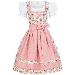 Mufimex Damen Dirndl Kleid Dirndlkleid Trachtenkleid Midi Blümchenstoff Momo rosa 44 von Mufimex