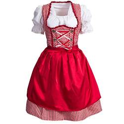 Mufimex Damen Dirndl Kleid Dirndlkleid Trachtenkleid Midi Kariert Rot 40 von Mufimex