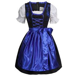 Mufimex Damen Dirndl Kleid Dirndlkleid Trachtenkleid Midi schwarz leuchtend dunkelblau 40 von Mufimex