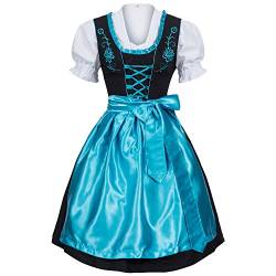Mufimex Damen Dirndl Kleid Dirndlkleid Trachtenkleid Midi schwarz leuchtend hellblau 36 von Mufimex