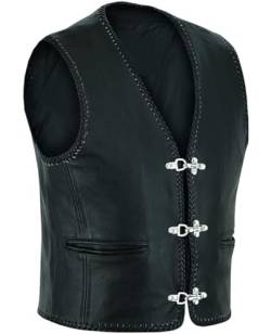 Mufimex Herren Lederweste Kutte Motorrad Biker Vest Chopper Leder Rocker Club Haken 2XL von Mufimex