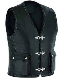 Mufimex Herren Lederweste Kutte Weste Leder Motorrad Rocker Biker Clubweste schwarz Rindleder 2XL von Mufimex