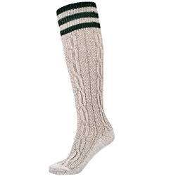 Mufimex Trachtensocken Trachtenstrümpfe Schoppersocke mit Zopfmuster Herren und Damen beige Streifen grün 45 von Mufimex