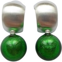 Mugello Paar Ohrclips Murano Clips Creole smaragd Sterlingsilber elegant, handgearbeitetes Muranoglas aus Italien von Mugello