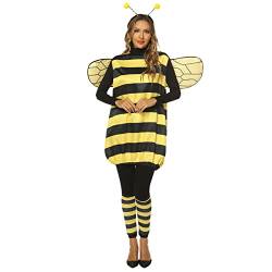 Damen Cosplay -Kostüm -Set 4 Bild Bienenkostüm Kit Bumblebee Kostüm mit Kopfschmuck+gestreiftes Top+Wings+Socken (Yellow Adults, XX-Large) von Mugoebu