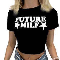 Damen Teen E Mädchen Y2k Vintage Ästhetische Buchstaben Grafik Druck Crop Tops Kurzarm Tee T-Shirts Fairy Grunge Baby Tees Shirt Kleidung (Black, M) von Mugoebu