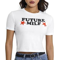 Damen Teen E Mädchen Y2k Vintage Ästhetische Buchstaben Grafik Druck Crop Tops Kurzarm Tee T-Shirts Fairy Grunge Baby Tees Shirt Kleidung (White, S) von Mugoebu