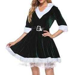 Damen Weihnachtsmann Kostüm Mrs. Claus Weihnachtskostüm Santa Dress Red Velvet Hoodie Weihnachtskleid Sexy Lady Cosplay Anzug (Green, L) von Mugoebu