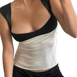 Damen Y2K Niedrig geschnittenes Tank-Top mit quadratischem Kragen Ärmelloses Spleiß-Camisole Kontrastfarbe Patchwork Rückenschnürung Schlankes CamisTops (A, L) von Mugoebu