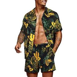 Herren Hawaiianische Hemden und Shorts Set 2 Stück Button Down Kurzarm Shirts Printed Shorts Strand Tropische Hawaii Anzüge Strand Urlaub Outfits (Multi-Color 5, 5X-Large) von Mugoebu