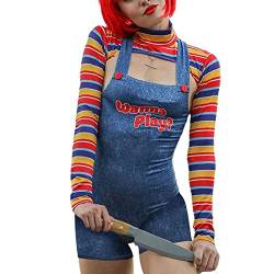 Mugoebu Damen 2 PCs Halloween Kostüme gruselige Albtraum Killer Doll wollen Filmcharakter Kleid Chucky Doll Kostüm Set Spielen (Jumpsuit, L) von Mugoebu