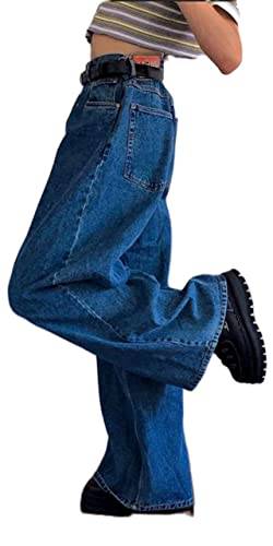Mugoebu Damen Baggy-Denim-Hose Hoch taillierte Y2K Oversized Boyfriend Cargo-Jeans mit weitem Bein Streetwear Hose in Übergröße (Dark Blue, 3X-Large) von Mugoebu