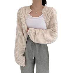 Mugoebu Damen Langarm Open Front Crop Cardigan Häkeln Strick Bolero Achselzucken Drop Schultermännat Middigelland Deckhöfe Oberbekleidung (Apricot#5, One Size) von Mugoebu