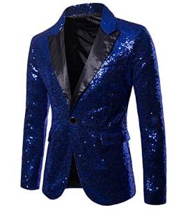 Mugoebu Herren Slim Fit Sakko Blazer Anzugjacke Freizeit EIN-Knopf Pailletten Glitter Anzug Jacke Karneval Kostüm für Hochzeit Party Festlich (Blue, M) von Mugoebu