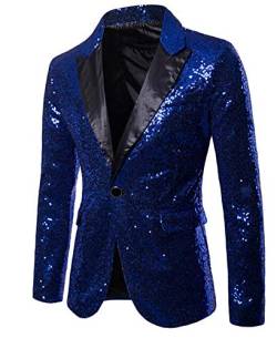 Mugoebu Herren Slim Fit Sakko Blazer Anzugjacke Freizeit EIN-Knopf Pailletten Glitter Anzug Jacke Karneval Kostüm für Hochzeit Party Festlich (Blue, XXL) von Mugoebu