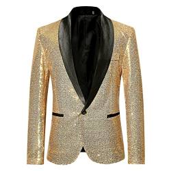 Mugoebu Herren Slim Fit Sakko Blazer Anzugjacke Freizeit EIN-Knopf Pailletten Glitter Anzug Jacke Karneval Kostüm für Hochzeit Party Festlich (Golden#3, L) von Mugoebu