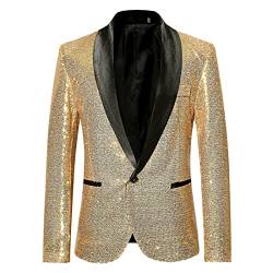 Mugoebu Herren Slim Fit Sakko Blazer Anzugjacke Freizeit EIN-Knopf Pailletten Glitter Anzug Jacke Karneval Kostüm für Hochzeit Party Festlich (Golden#3, XL) von Mugoebu