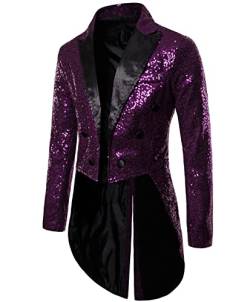 Mugoebu Herren Slim Fit Sakko Blazer Anzugjacke Freizeit EIN-Knopf Pailletten Glitter Anzug Jacke Karneval Kostüm für Hochzeit Party Festlich (Purple#2, XXL) von Mugoebu