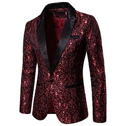 Mugoebu Herren Slim Fit Sakko Blazer Anzugjacke Freizeit EIN-Knopf Pailletten Glitter Anzug Jacke Karneval Kostüm für Hochzeit Party Festlich (Red#1, S) von Mugoebu
