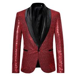 Mugoebu Herren Slim Fit Sakko Blazer Anzugjacke Freizeit EIN-Knopf Pailletten Glitter Anzug Jacke Karneval Kostüm für Hochzeit Party Festlich (Red#3, XL) von Mugoebu