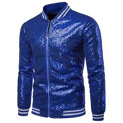 Mugoebu Herren Varsity Jacke Halloween Party Disco Shiny Sparkly Glitter Pailletten Bomberjacke Leicht glänzende Clubwear (Navy Blue, X-Large) von Mugoebu