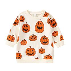 Mugoebu Kleinkind Jungen Mädchen Halloween Outfit Kinder Kürbis Sweatshirt Rundhals Pullover Pullover Langarm übergroßes Hemd Herbstkleidung (Yellow, 3-4T) von Mugoebu