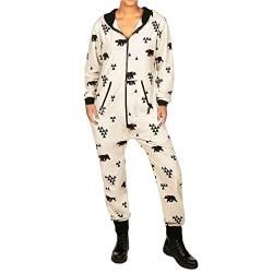 Mugoebu Paare Matching Weihnachten Pyjamas Hoodie Fleece Onesie Frauen Männer lange Ärmel gedruckt Anzug voller Reißverschluss Jumpsuits mit Taschen (Beige Bear Women, M) von Mugoebu