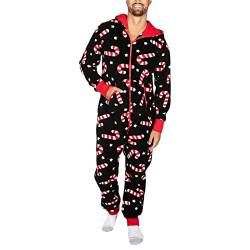 Mugoebu Paare Matching Weihnachten Pyjamas Hoodie Fleece Onesie Frauen Männer lange Ärmel gedruckt Anzug voller Reißverschluss Jumpsuits mit Taschen (Black Crutch Men, XL) von Mugoebu