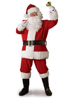 Mugoebu Weihnachtsmann Anzug Erwachsene Herren Weihnachtsmann Kostüm 7Pcs Deluxe Professionelle Samt Erwachsene Weihnachten Outfit Urlaub Cosplay Set (White#1 , L ) von Mugoebu