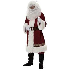 Mugoebu Weihnachtsmann Anzug Erwachsene Herren Weihnachtsmann Kostüm 7Pcs Deluxe Professionelle Samt Erwachsene Weihnachten Outfit Urlaub Cosplay Set (Wine Red #1 , L ) von Mugoebu