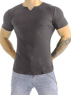 Muhshoiy V-Ausschnitt, Slim-Fit-Muskelshirt für Herren, Lässiges T-Shirt, Kurzarm T-Shirt, Feste Stretch-Unterwäsche, Sportliches, schnell trocknendes Hemd von Muhshoiy