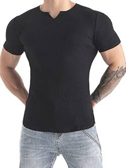 Muhshoiy V-Ausschnitt, Slim-Fit-Muskelshirt für Herren, Lässiges T-Shirt, Kurzarm T-Shirt, Feste Stretch-Unterwäsche, Sportliches, schnell trocknendes Hemd von Muhshoiy