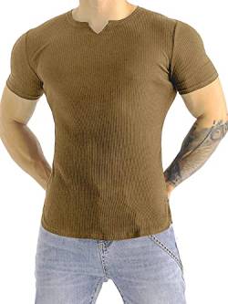 Muhshoiy V-Ausschnitt, Slim-Fit-Muskelshirt für Herren, Lässiges T-Shirt, Kurzarm T-Shirt, Feste Stretch-Unterwäsche, Sportliches, schnell trocknendes Hemd von Muhshoiy