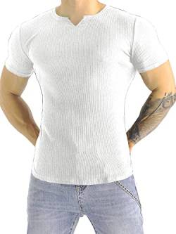 Muhshoiy V-Ausschnitt, Slim-Fit-Muskelshirt für Herren, Lässiges T-Shirt, Kurzarm T-Shirt, Feste Stretch-Unterwäsche, Sportliches, schnell trocknendes Hemd von Muhshoiy