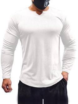 Muhshoiy V-Ausschnitt, Slim-Fit-Muskelshirt für Herren, Lässiges T-Shirt, Langarm T-Shirt, Feste Stretch-Unterwäsche, Sportliches, schnell trocknendes Hemd von Muhshoiy