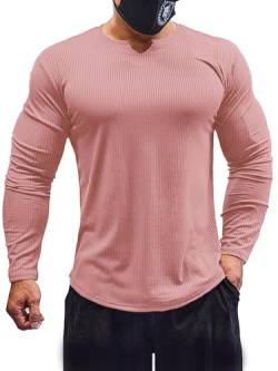 Muhshoiy V-Ausschnitt, Slim-Fit-Muskelshirt für Herren, Lässiges T-Shirt, Langarm T-Shirt, Feste Stretch-Unterwäsche, Sportliches, schnell trocknendes Hemd von Muhshoiy