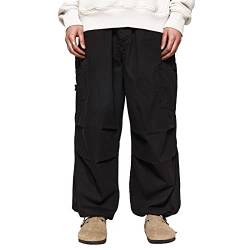 Herren Baggy Lose Cargohose Hip Hop Streetwear Kordelzug Taschen Weit Bein Jogger Cargohose für Männer, schwarz, Klein von Muineobuka