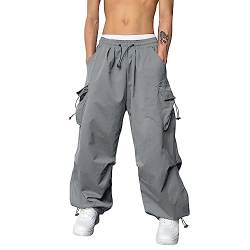 Muineobuka Herren Baggy Loose Cargo Pants Hip Hop Streetwear Kordelzug Taschen Breites Bein Jogger Cargo Hose für Männer, A Grey, XXL von Muineobuka
