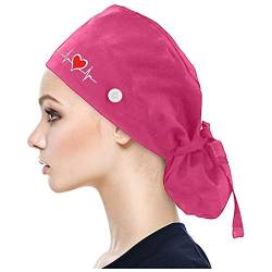 Muium(TM) Kappen mit Knopf und Baumwolle Einfarbige Schweißband Schrubben Hut für Unisex OP Haube Chirurgische Hut Verstellbar Kochmütze Kopfhauben Peeling Kappe (Pink-B) von Muium(TM)
