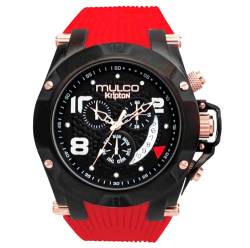 MULCO Kripton Watches Herren Armbanduhr Edelstahl mit Silikonband Quarz Chronograph Uhrwerk Premium Analog Display Wasserdicht, Kripton City (rot), Kripton City (rot) von Mulco