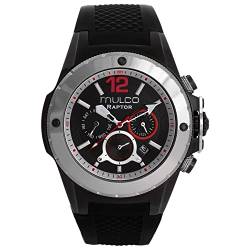 MULCO Kripton Watches Herren Armbanduhr Edelstahl mit Silikonband Quarz Chronograph Uhrwerk Premium Analog Display Wasserdicht, Raptor (Schwarz/Rot), Chronograph von Mulco