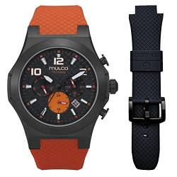 MULCO Titan Watches – Armbanduhr aus Edelstahl mit Silikonarmband – Quarz-Chronograph-Uhrwerk – Premium-Analoganzeige – wasserdicht – Unisex, Titan G - Orange/Schwarz, Titan G, Chronograph von Mulco