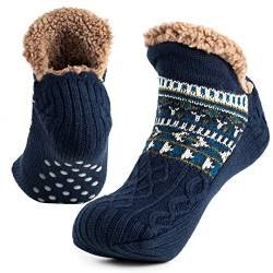 Mulor Haussocken Herren & Damen Flauschig Hüttensocken winter warme rutschfest Stoppersocken mit Wolle 1 Paar von Mulor