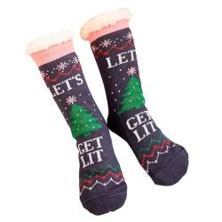 Mulor Weihnachts hausschuhsocken Wadenlänge Kuschelsocken Unisex mit rutschfesten Grippern Fleece Futter Weihnachtsgeschenke von Mulor