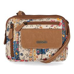 MultiSac Damen Zippy Triple Compartment Crossbody Bag Schultertasche, Pretty Patch/Haselnuss von MultiSac