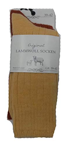 Mum 2 Paar Lammwollsocken Damen und Herren 50% Schafswolle, 47% Polyacryl, 2% Polyamid, 1% Elasthan (35-38, gelb+rost) von Mum Socken