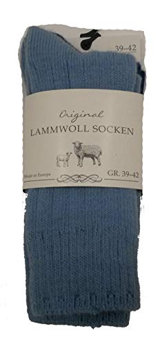 Mum 2 Paar Lammwollsocken Damen und Herren 50% Schafswolle, 47% Polyacryl, 2% Polyamid, 1% Elasthan (39-42, hellblau+dunkelblau) von Mum Socken