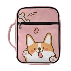 Mumeson Niedliche Corgi-Bibeltasche mit Griff und Reißverschlusstasche, christliche Tragetasche, Bibelstudium, Werkzeug, Büchertasche, Kirchentasche, Organizer, Tasche, Rosa von Mumeson