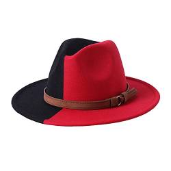 Mumuve Cowboyhüte, Vintage Fedora Hut Damen Herren Filz Damen Cowboy Hüte Party Farbe Matching Western Style Top Bonnet Herren Cosplay Hut, schwarz / rot, 4-5 von Mumuve