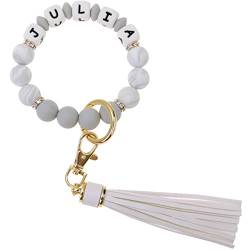 Munchewy Personalisiert Schlüsselanhänger Armband, Silikon Elastisches Perlen-Silikon-Armband, Quaste, Haus-Autoschlüssel(Marmor) von Munchewy